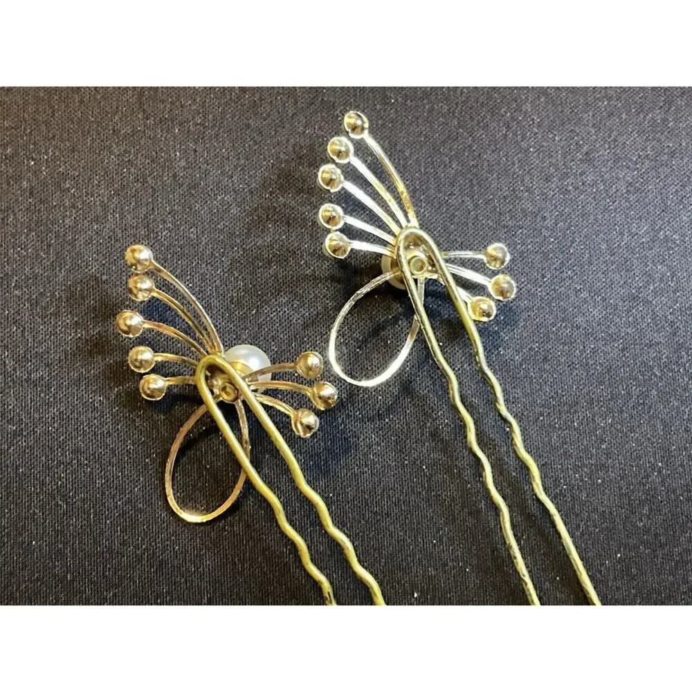 Two Gold Tone Faux Pearl Vintage Hair Pins